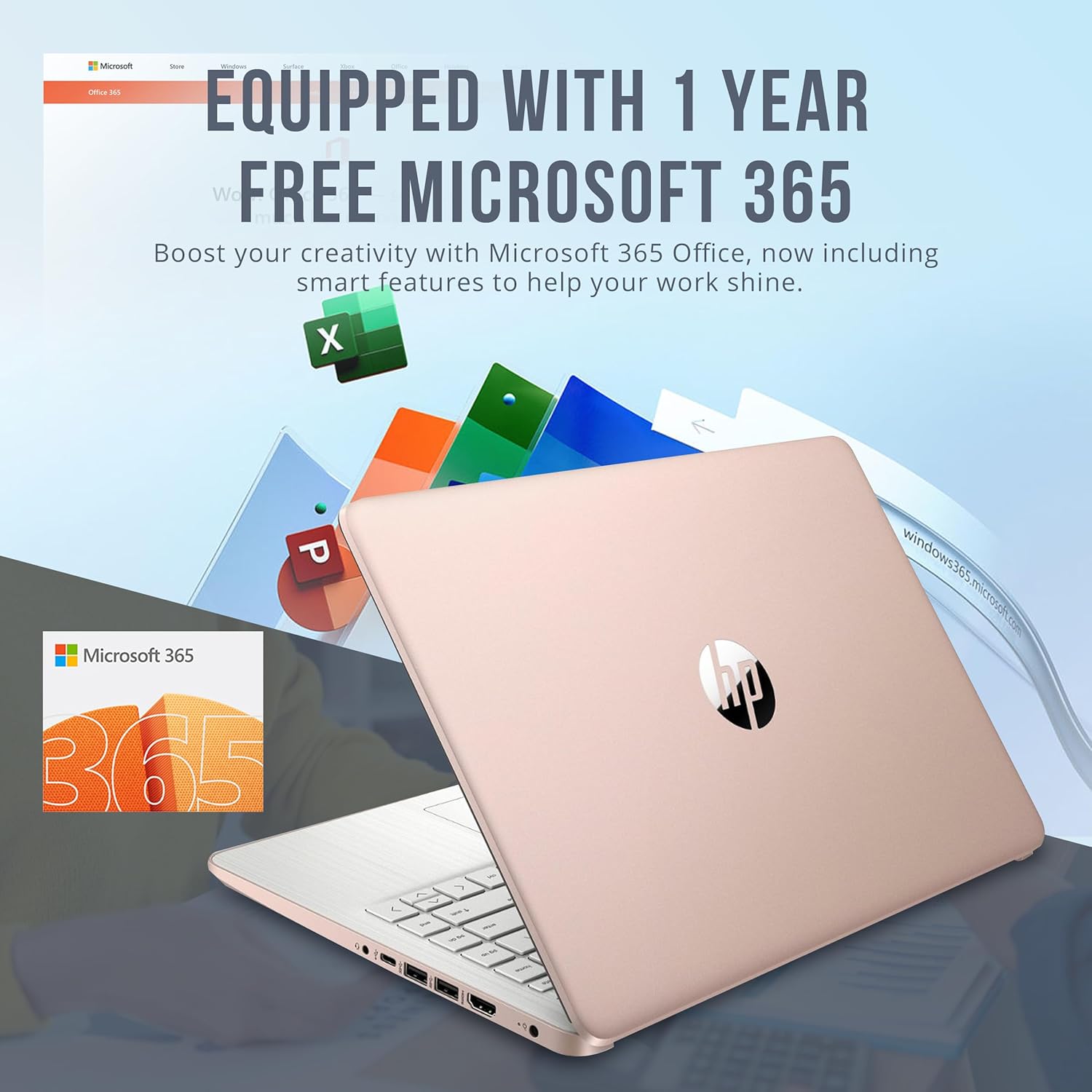 HP Stream 14" HD BrightView Laptop, Intel Celeron N4120, 16GB RAM, 416GB Storage (128GB eMMC + 288GB Docking Station Set), Intel UHD Graphics, 720p Camera, Wi-Fi, 1 Year Office 365, Win 11 S, Gold